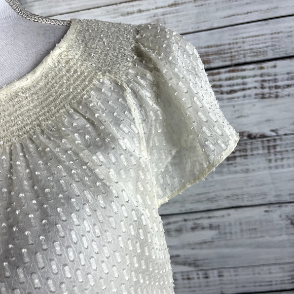 Girls From Savoy Anthropologie Blouse Top size 6 Cream Ivory Sheer Smocked Boho - Picture 8 of 12